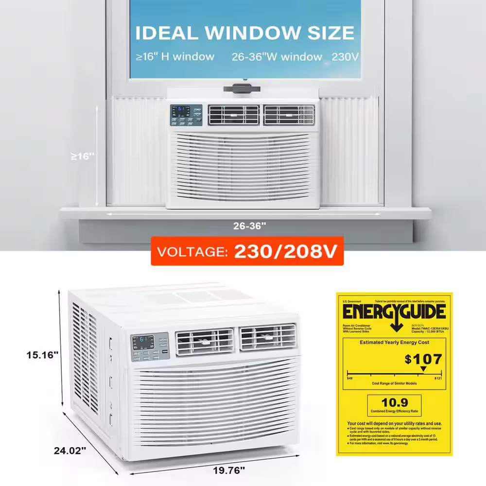 12,000 BTU (DOE) 230 Volts WIFI Window Air Conditioner 550 Sq. Ft. with Heater i