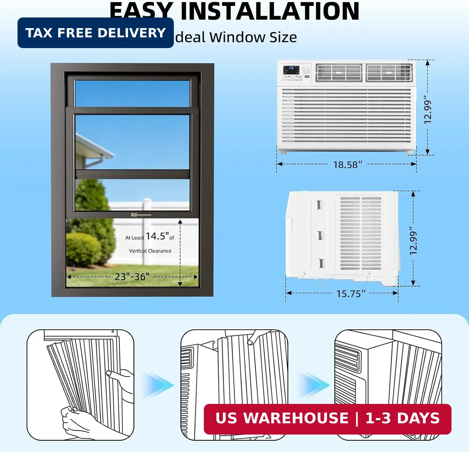 Antarctic Star 10000 BTU Window Air Conditioner 6 in 1 Remote 450Sqft Kit