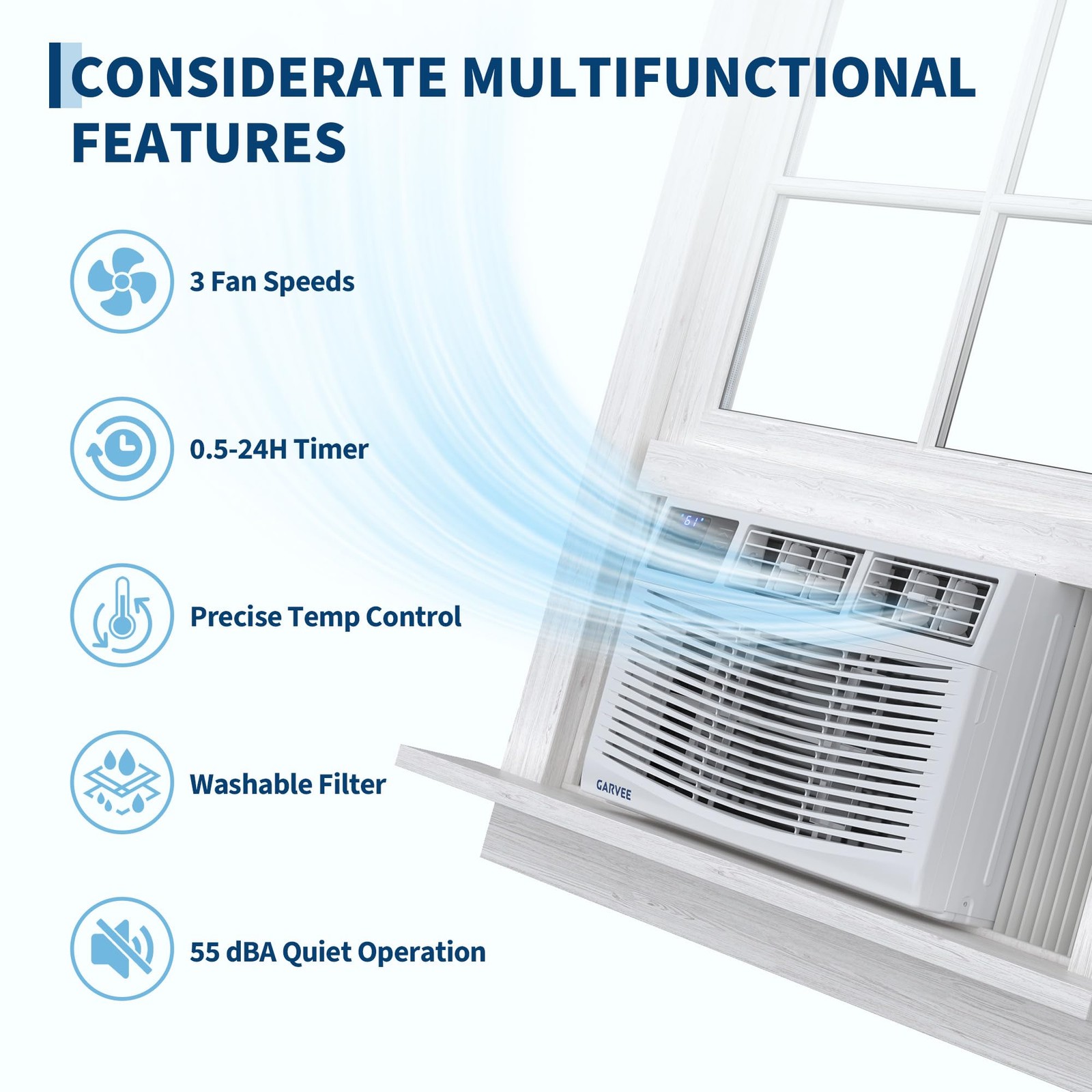 8,000 BTU 115V Window Air Conditioner & Remote Control, 3 Cooling & Fan Speeds