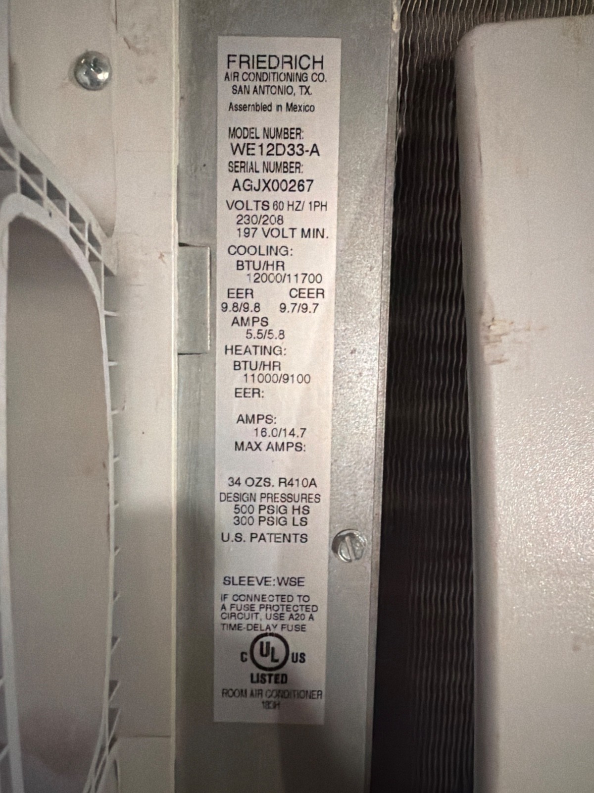 Friedrich Wallmaster used air conditioner/heater
