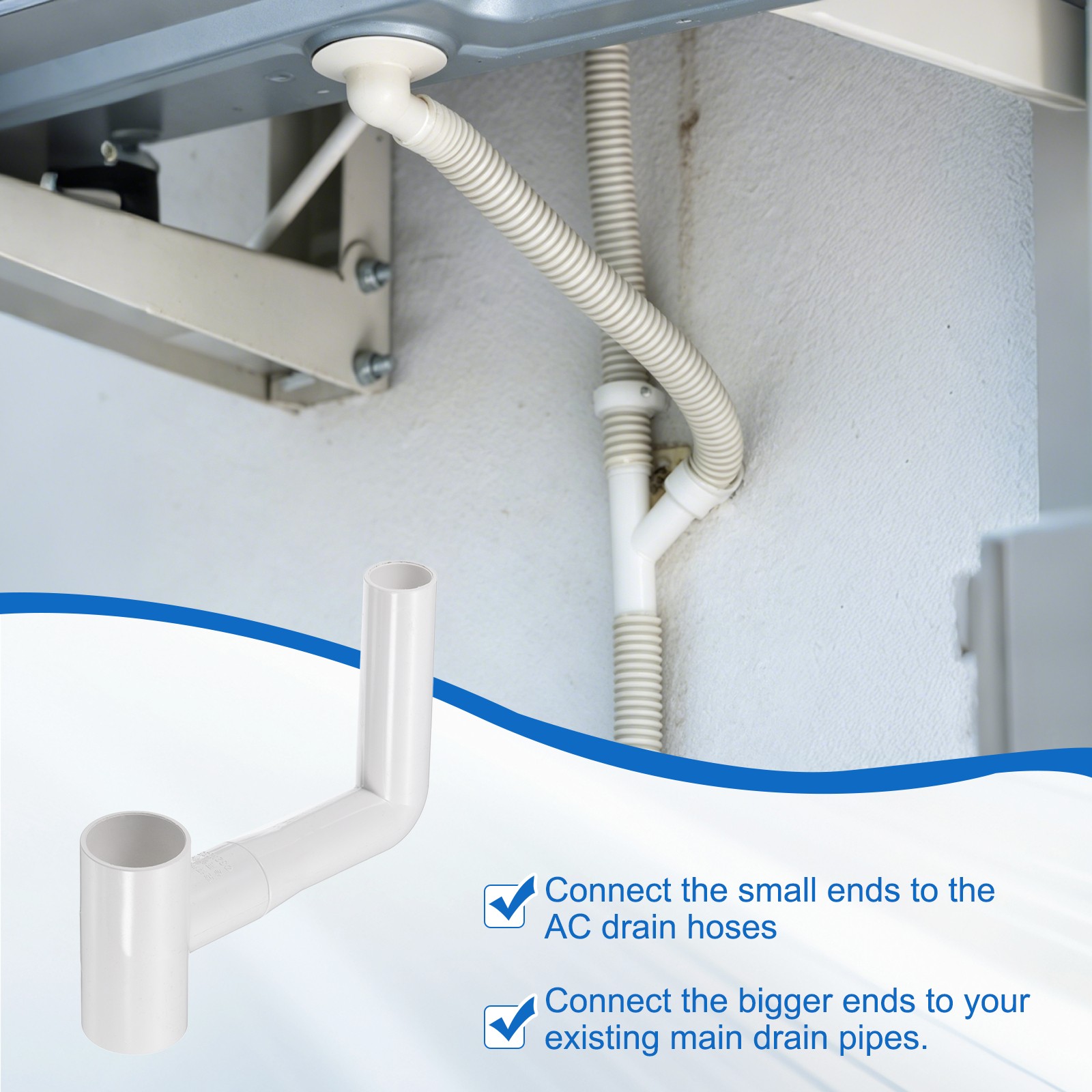 32x25mm PVC Three-Way Air Conditioner Drain Hose Connector, White