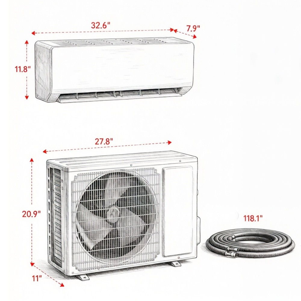 Mini Split AC 18000 BTU Cooling Heating 1250 Sq Ft SEER2 22 R32 WiFi 230V White