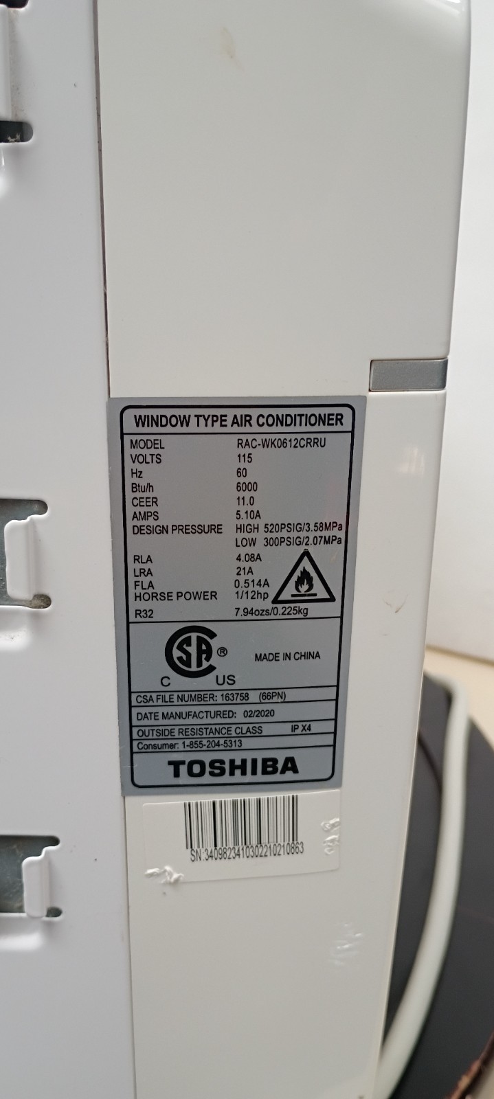 Toshiba 6,000 BTU 115V Window Air Conditioner 250 sq ft w/ Remote RAC-WK0612CRRU