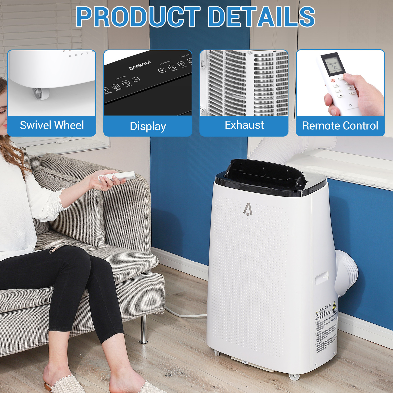 15,000 BTU Portable Air Conditioner w/Remote Control 3-in-1 AC Quiet 850 sq.ft