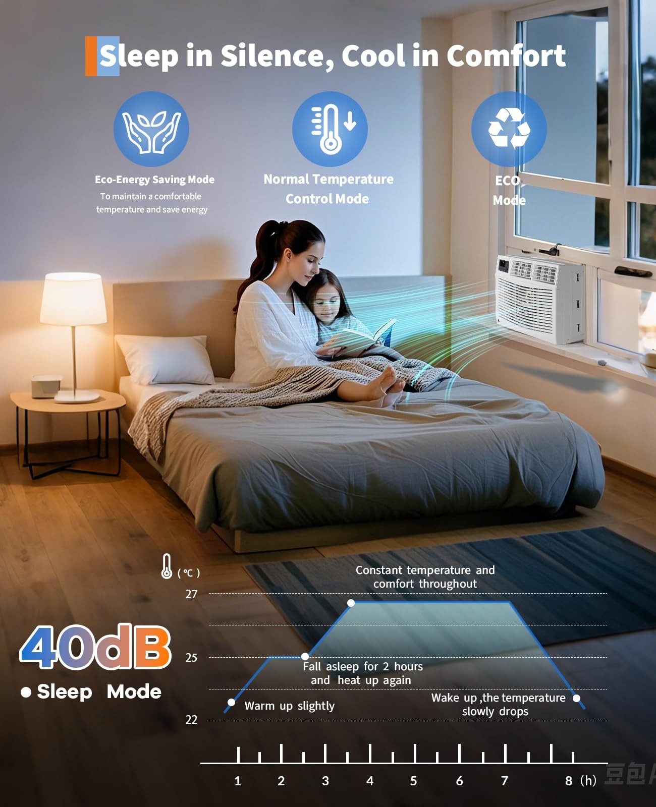 10000 BTU Window Air Conditioner w/Remote,Cools Rooms 3 Cooling & Fan Speeds 10K