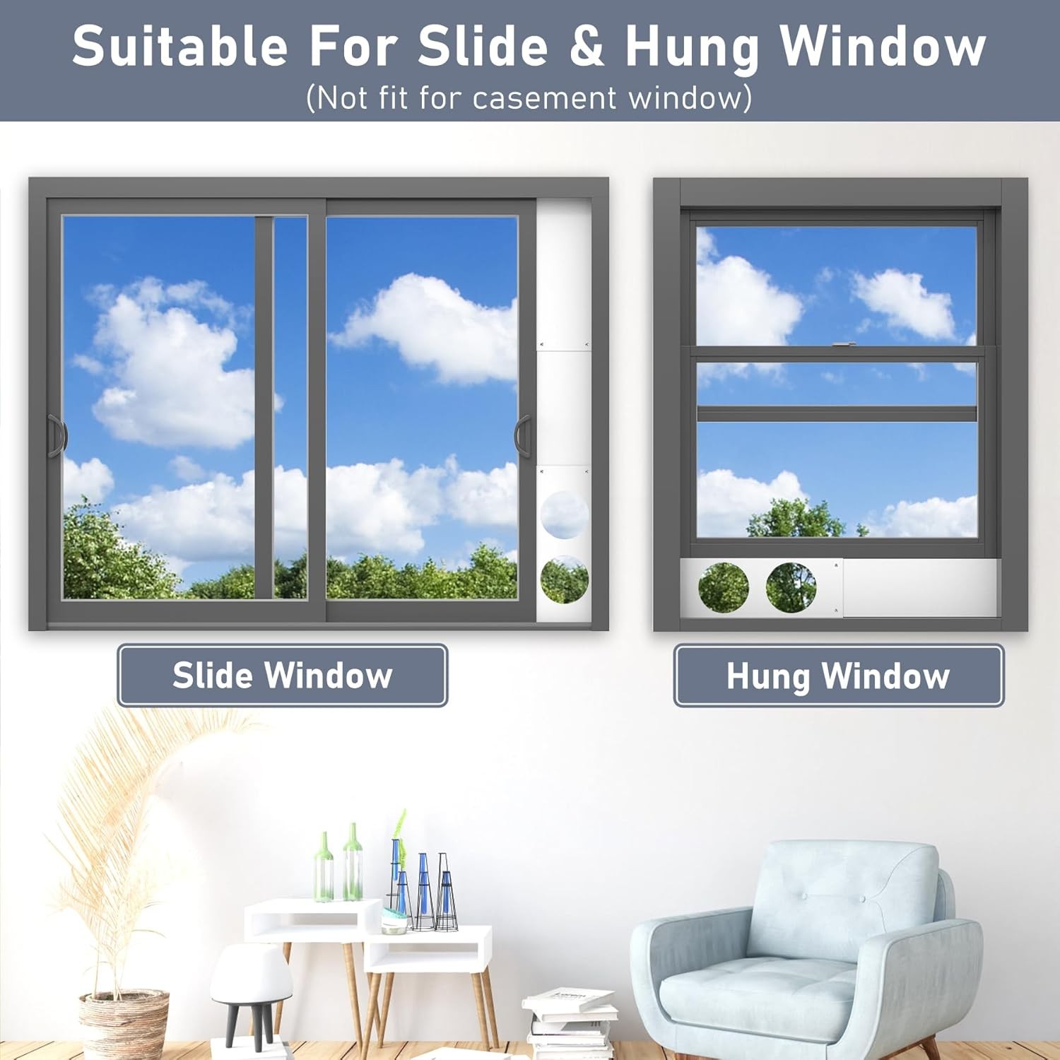 Dual Hose Portable Air Conditioner Kit Adjustable Window Seal Window Air