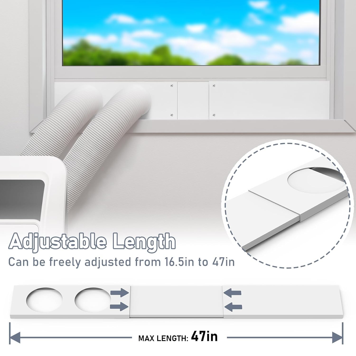 Dual Hose Portable Air Conditioner Kit Adjustable Window Seal Window Air