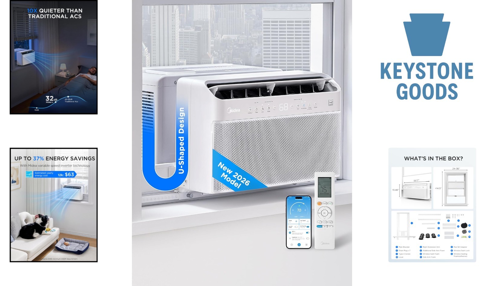 12,000 BTU U-Shaped Smart Inverter Window AC – Quiet, Energy Saving, Wi-Fi Co…