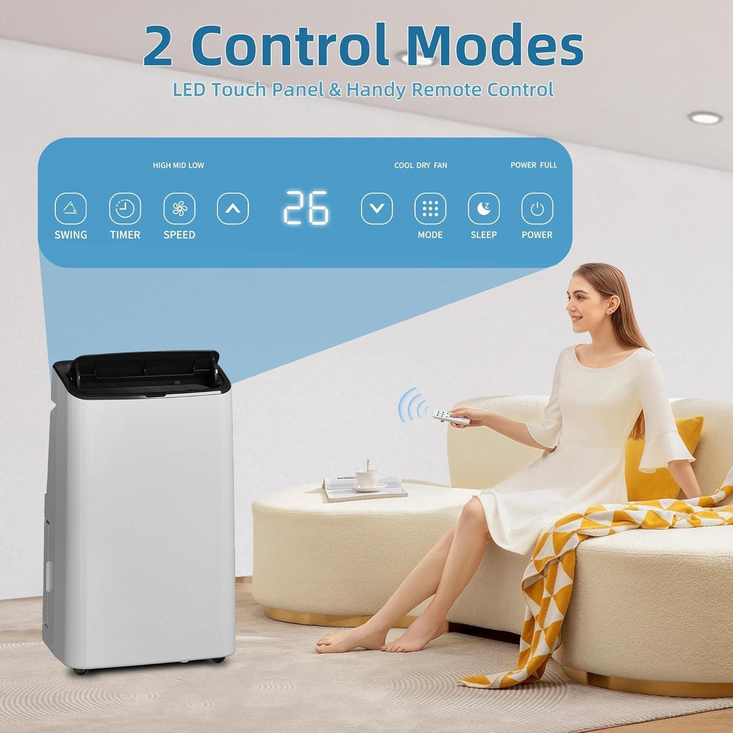 14000 BTU Portable Air Conditioner Ceer 7.7,48dB,Remote Control,1115W 750 Sq.Ft