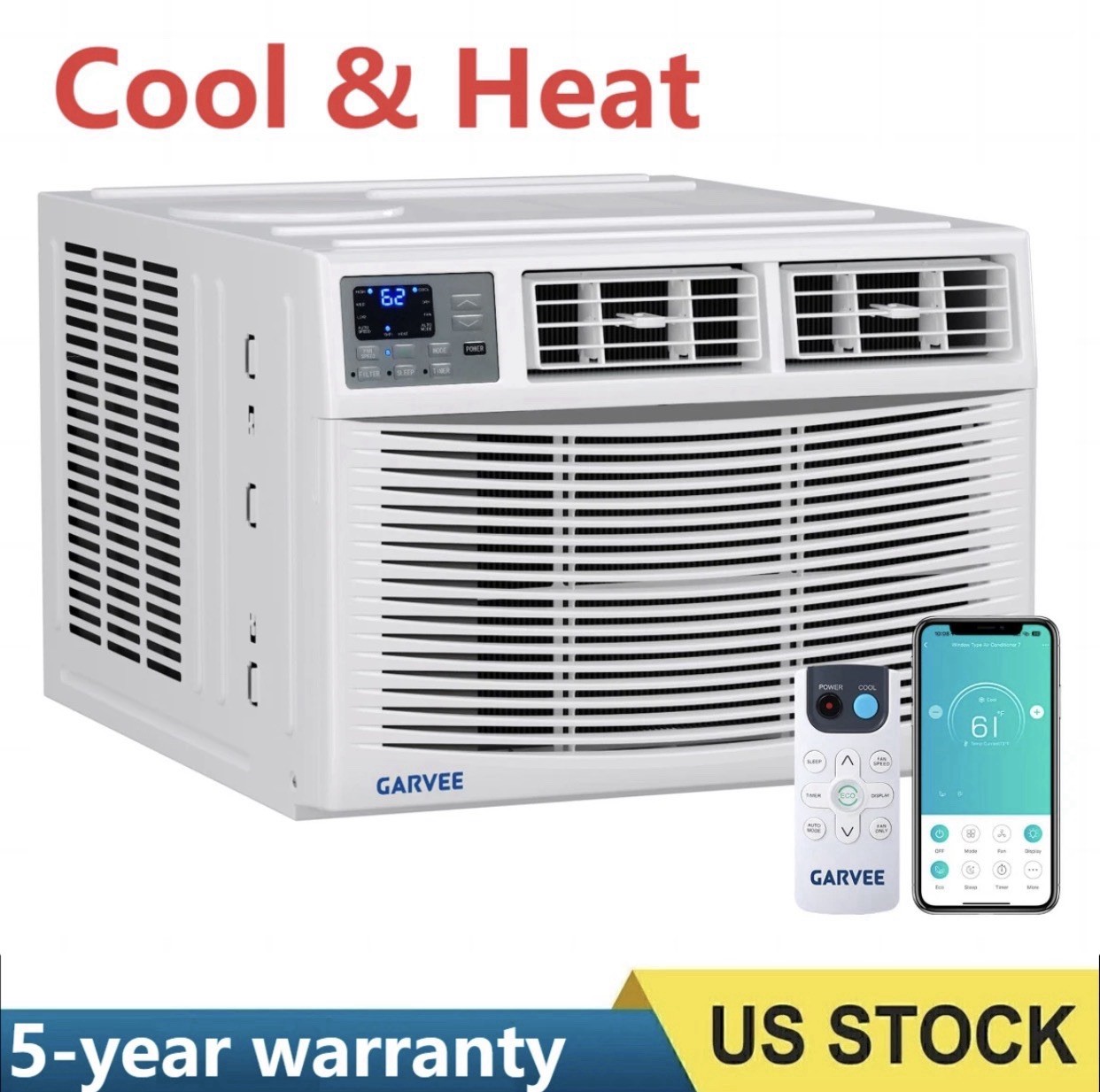 8,000 BTU Heat and Cool Window Air Conditioner w/ Wifi, Remote Control 350 sq.ft