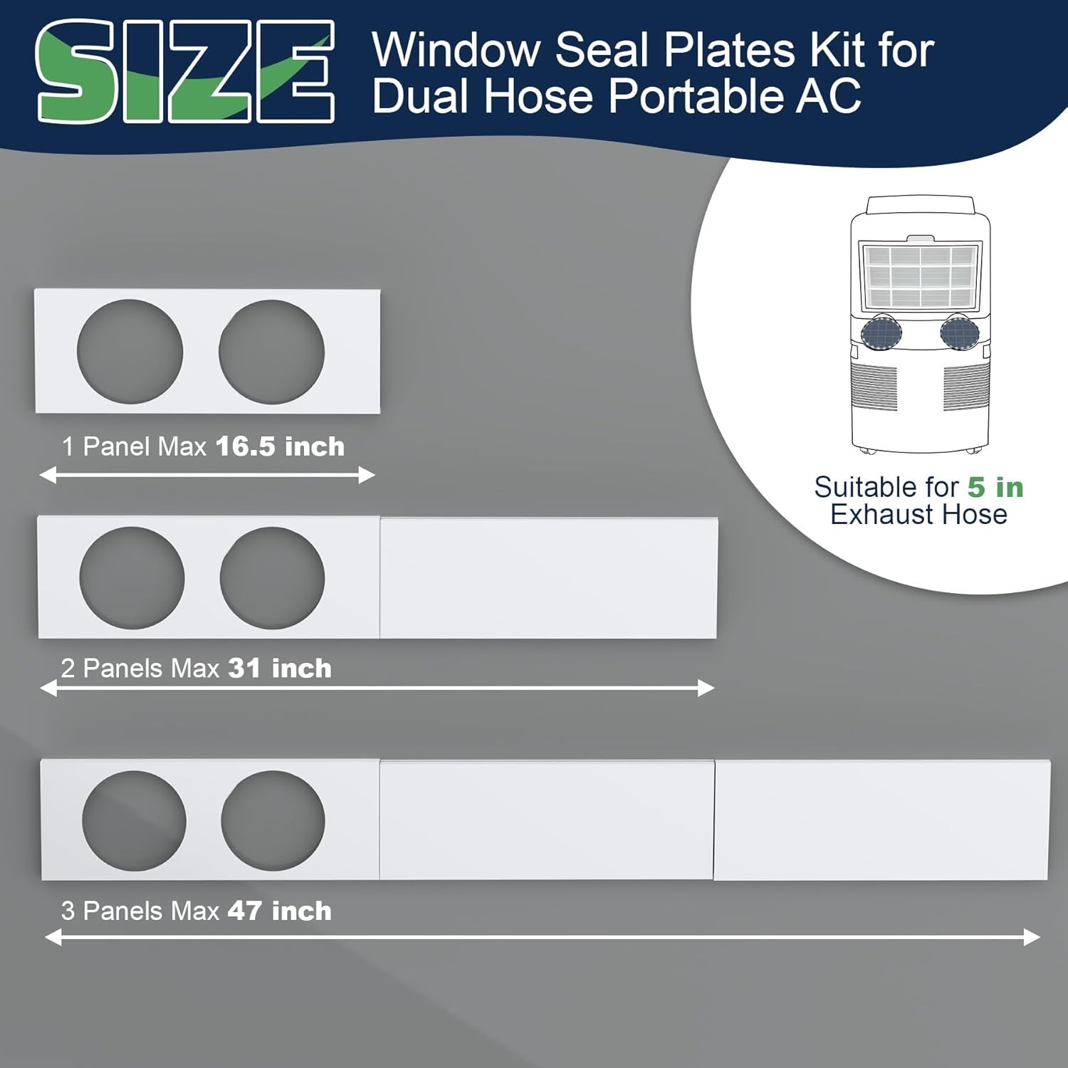 Portable Air Conditioner Window Kit, AC Daul Hose Window Seal Plates Kit for Dua