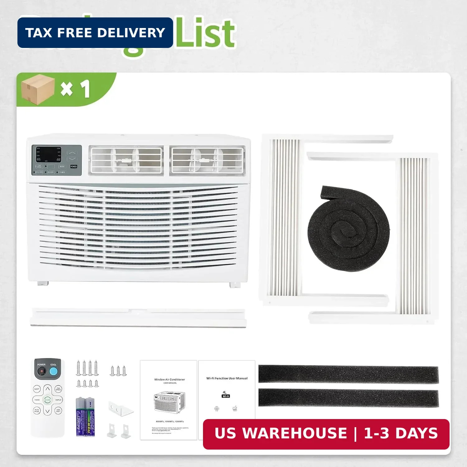 8000 BTU WiFi Window Air Conditioner Smart AC Unit Remote 350Sqft Kit