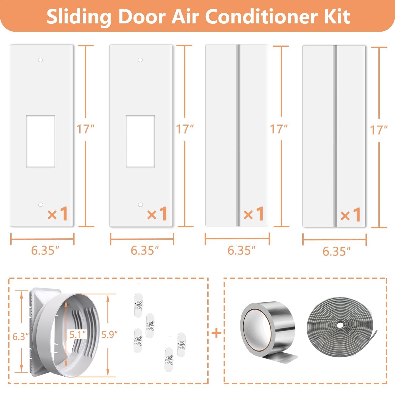 Dual Hose Portable Air Conditioner Window Vent Kit 26-62″ Adjustable with 2 Univ