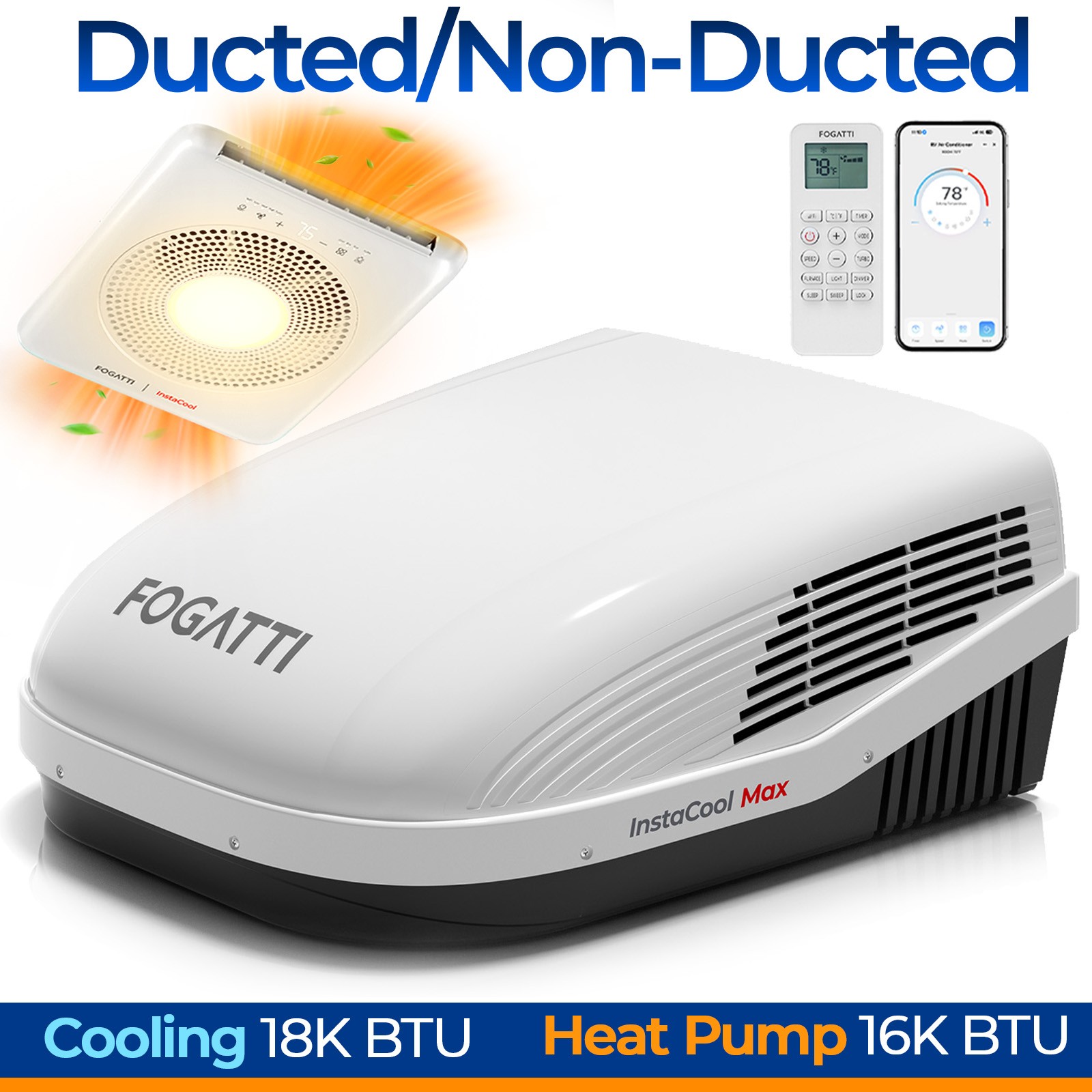 18K BTU RV Air Conditioner&Heat Pump 43dB Quiet Voice Control 14-1/4″ Roof Mount