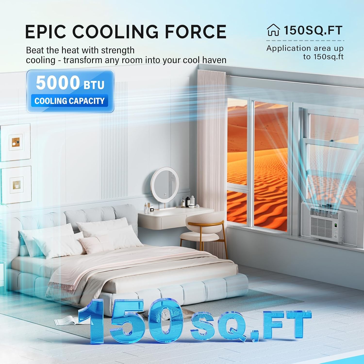 ROVSUN Portable 5000 BTU 6000 BTU Window Air Conditioner Cooling Remote White