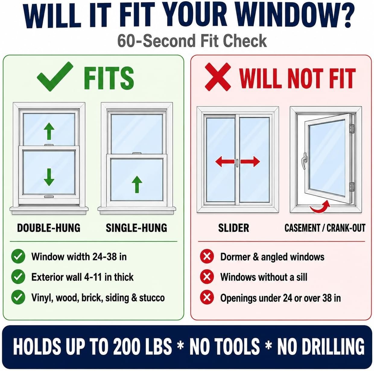 No Drill Heavy Duty AC Support Bracket – Fits 24-38 in Windows, Holds 200 lbs