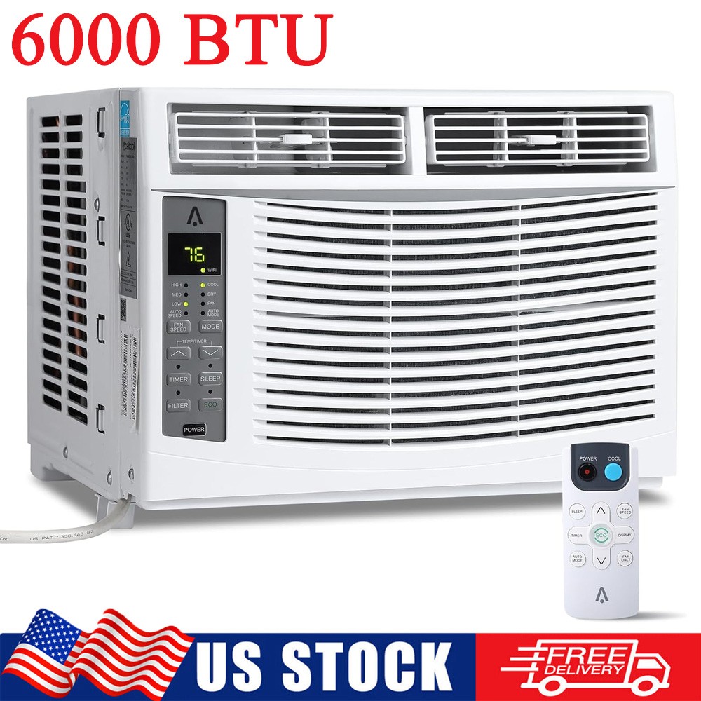 6000 BTU Window Air Conditioner AC Unit w/ Remote Control 3 Fan Speeds 250sq.ft
