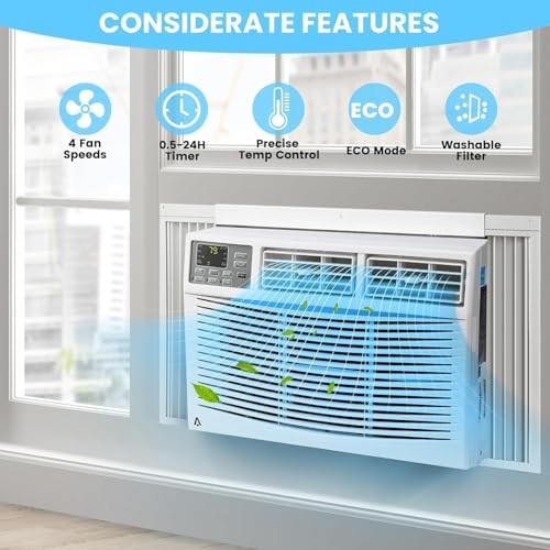 8000 BTU Window Air Conditioner Cools Up to 350 Sq. Ft., 3-In-1 WiFi Window AC