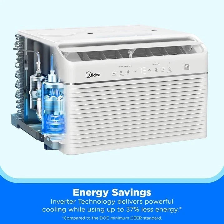 550 SqFt MIDEA (12,000 BTU U+, 115V) WiFi Smart Inverter Window AC MAW12U1QWT