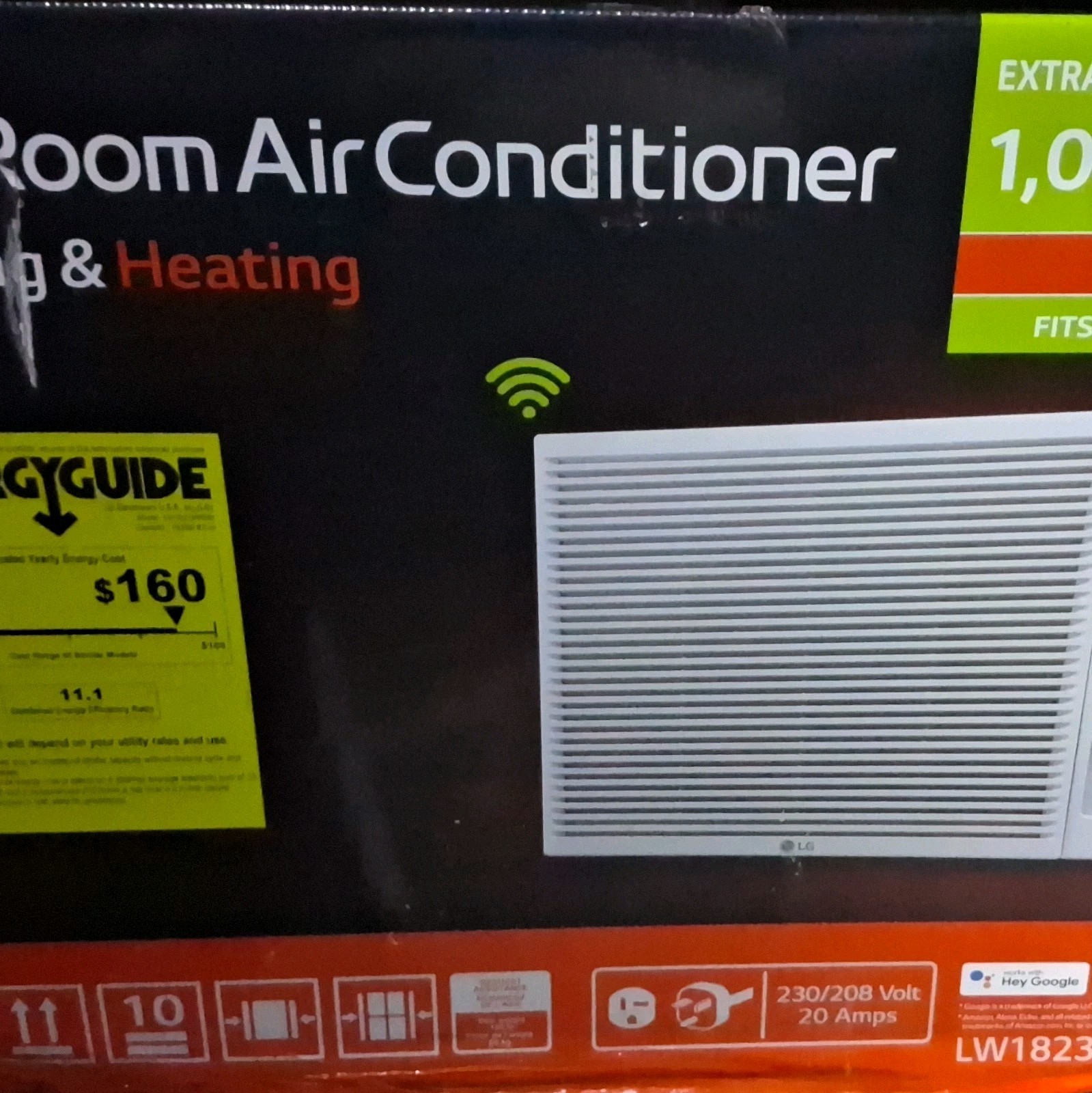 LG LW1823HRSM 18,000 BTU Window AC w/Heat Wi-Fi Remote Alexa/GA 230/208V