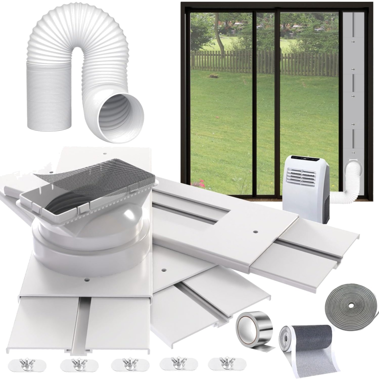 95″Sliding Door AC Vent Kit with Φ 5.1″Extendable Hose Screen net & Weather S…