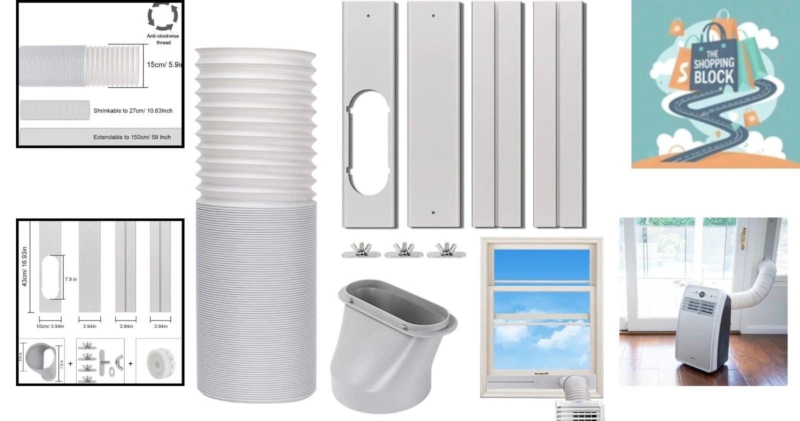 Portable AC Vent Kit 59″ Hose, Light Gray & White, Universal Fit