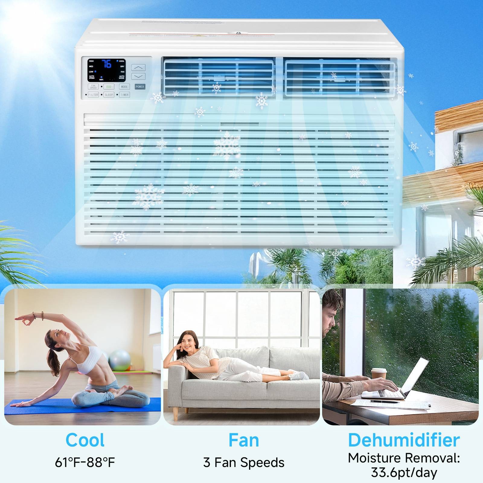 8000 BTU Through the Wall Air Conditioner with Remote & App Control, 24H Timer