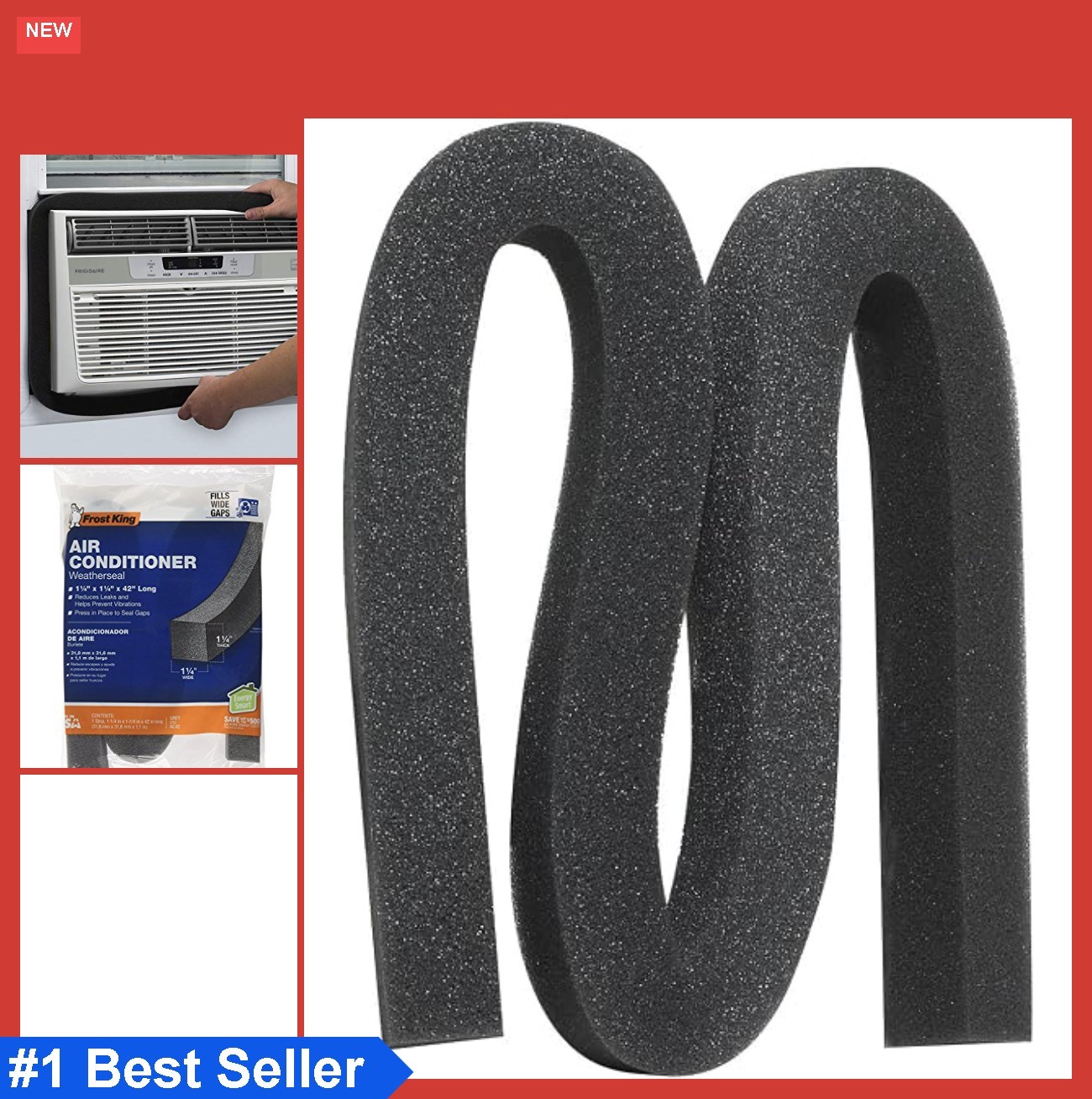 Air Conditioner Weatherseal Tape 1-1/4 x 1-1/4 Inch 42 Inch Foam Weather