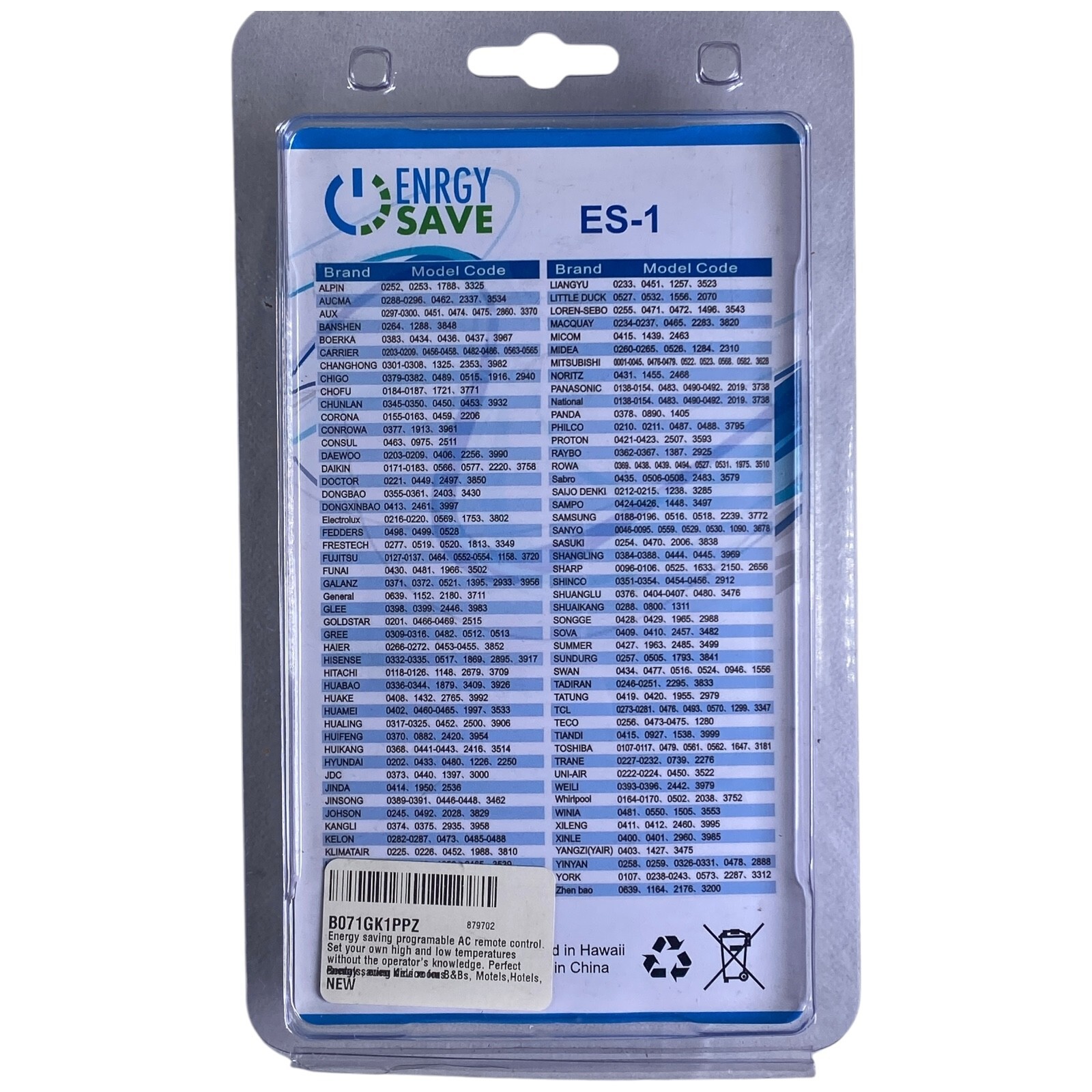 Enrgy Save ES-1 Universal Energy Saving Computerized Remote for Window/Wall Air