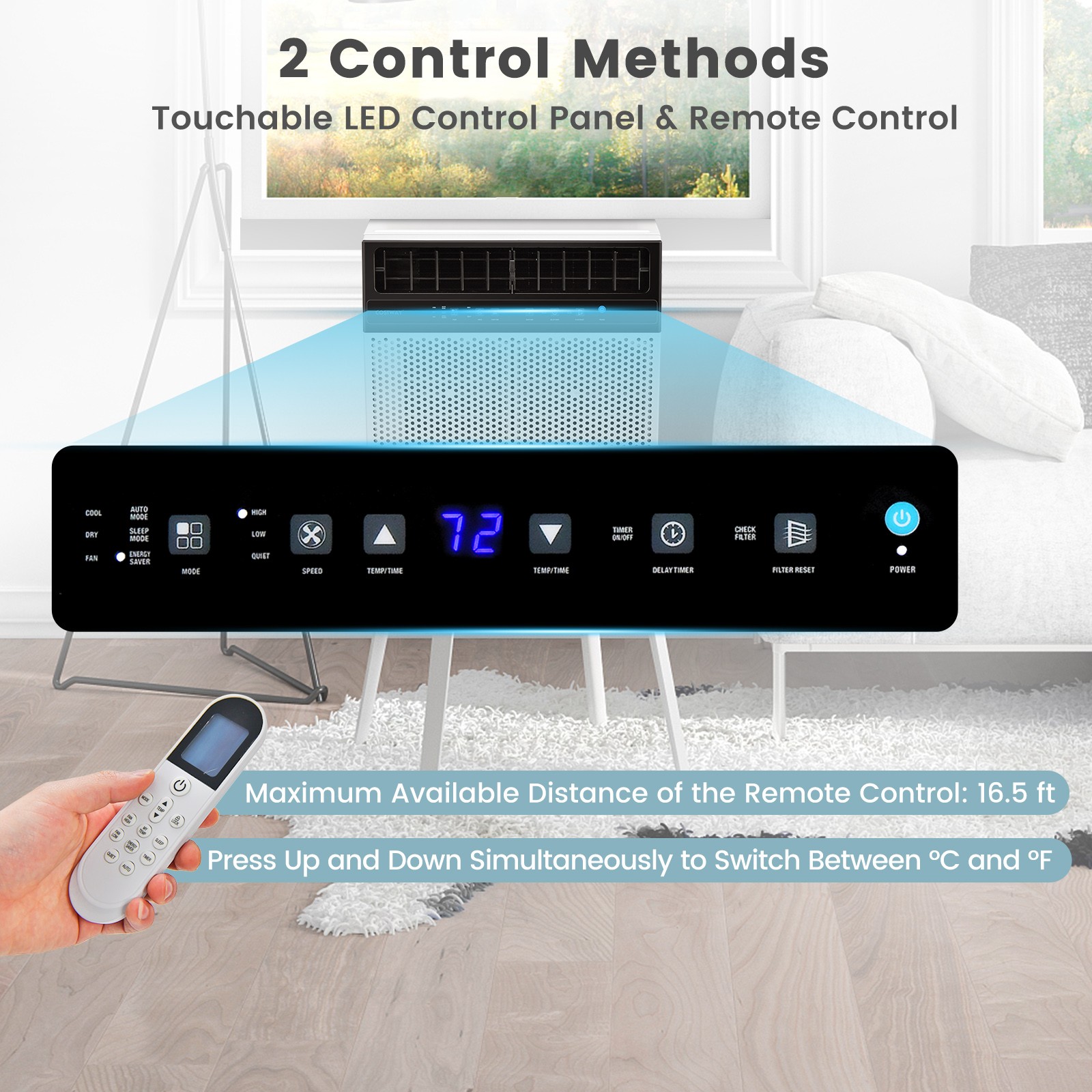 10000 BTU Window Air Conditioner w/ Remote, LED Control Panel, up to 250 Sq.Ft.