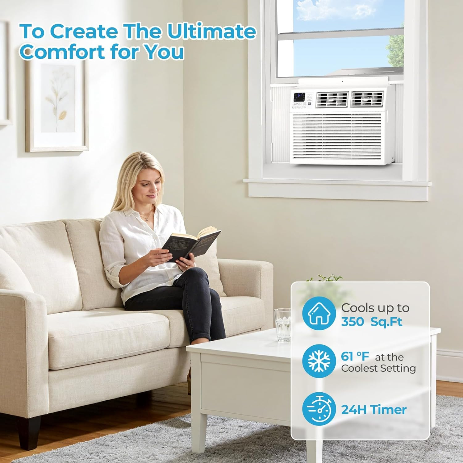 8000 Btu Window Air Conditioner,Ac Window Unit up to 350 Sq.Ft,24H Timer,Remote