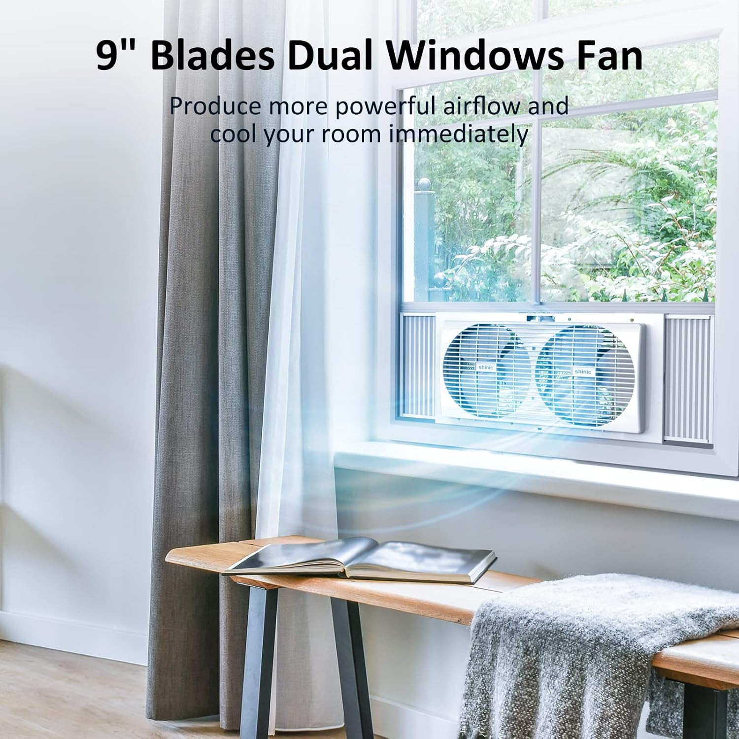 9″ Dual Window Fan,Powerful Cooling,Easy Control,Fits 22″-33″ | Twin Window Fan