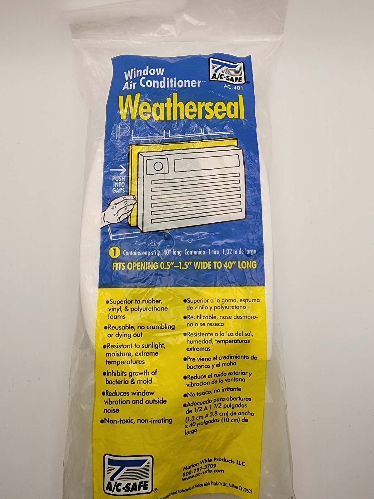 AC Safe Window Air Conditioner Weather Seal Plastic White AC-401