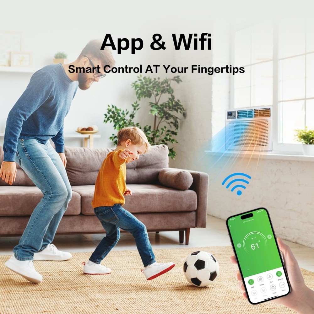 8,000 BTU 115-Volt Smart Window Air Conditioner With Heat Remote & APP Control