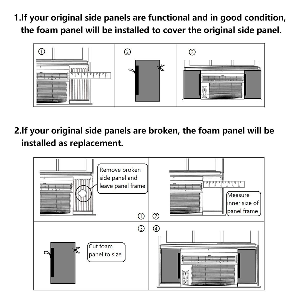 Window Air Conditioner Foam Insulation Panels Kit – 2 Pack, Black, 17″x9″x7/8