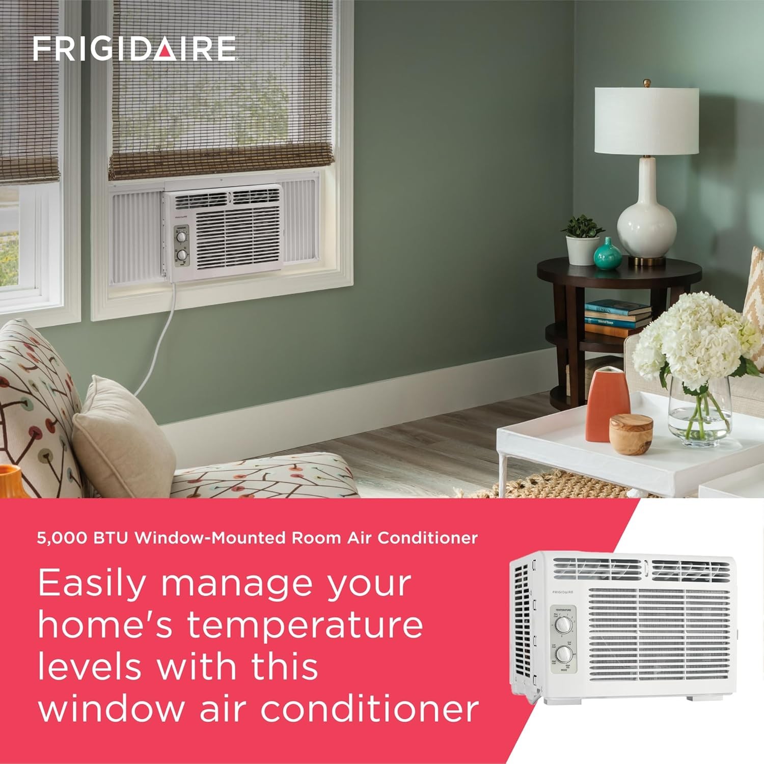 5,000 BTU Window-Mounted Air Conditioner, Cools Up to 150 Sq. Ft., Quiet Operati