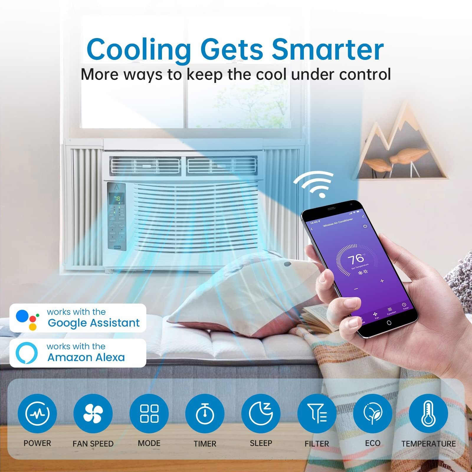 6000 BTU Smart AC Window Unit 115V Fast Cooling Energy Saving Dehumidify Mode