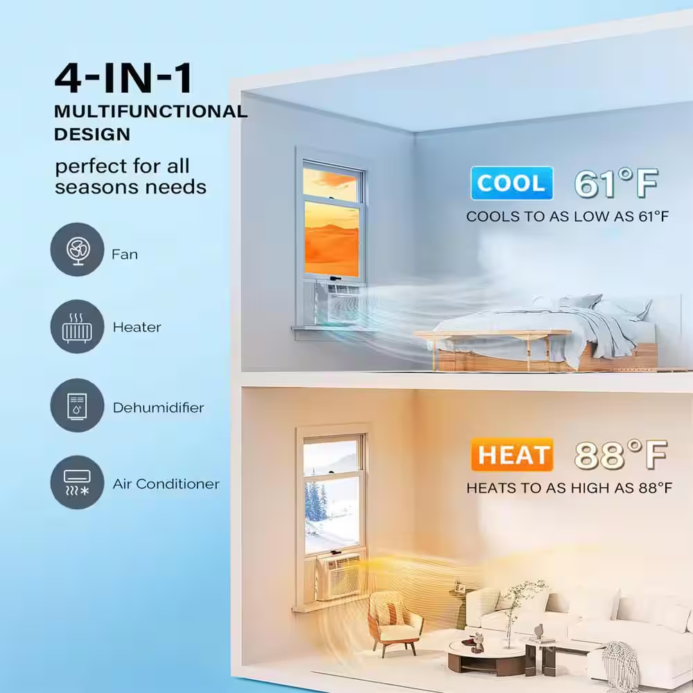 12,000 BTU (DOE) 230 Volts WIFI Window Air Conditioner 550 Sq. Ft. with Heater i