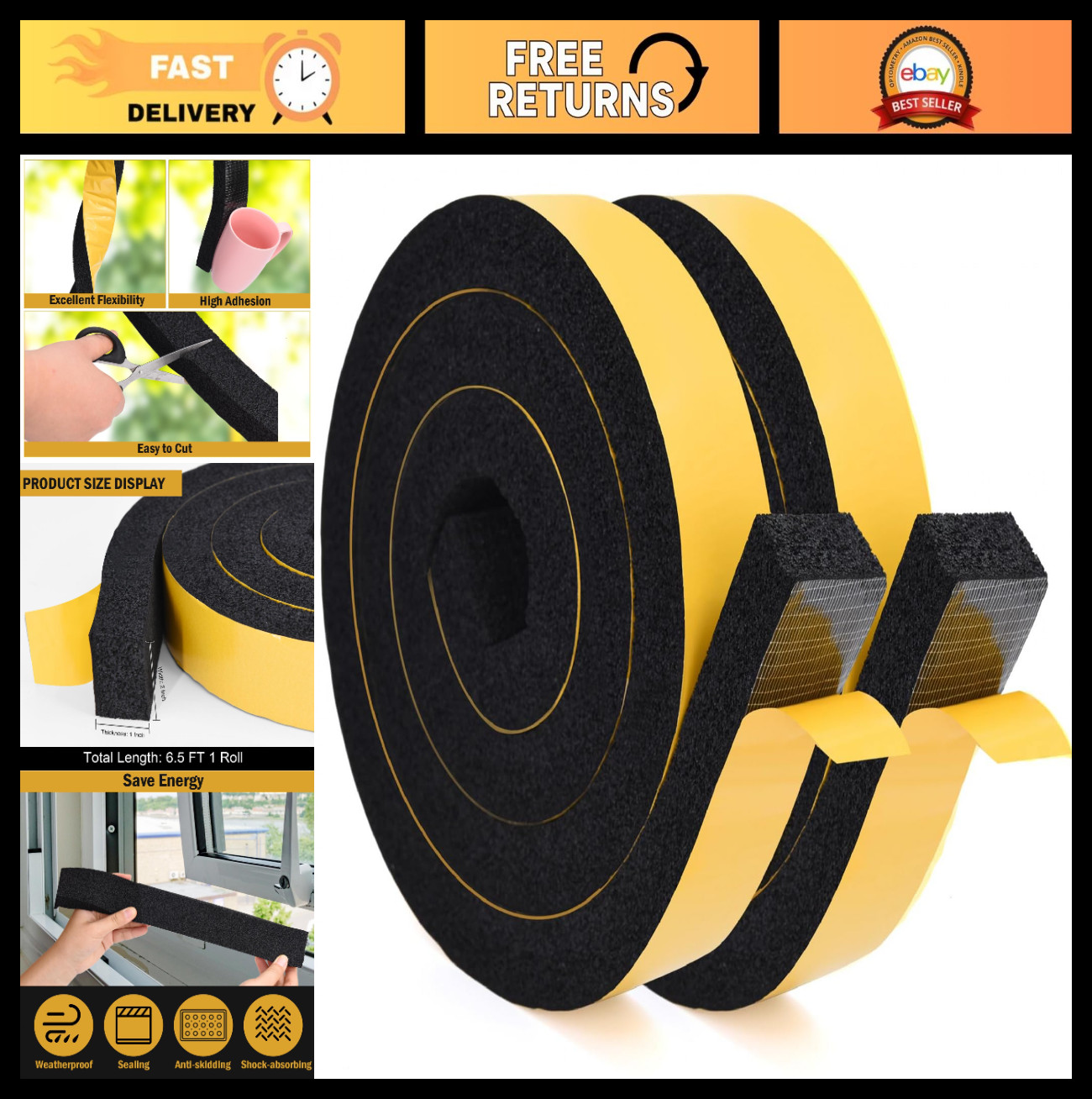 Window Air Conditioner Foam Tape – 2″ Wide x 1″ Thick Weather Stripping Seal, 13