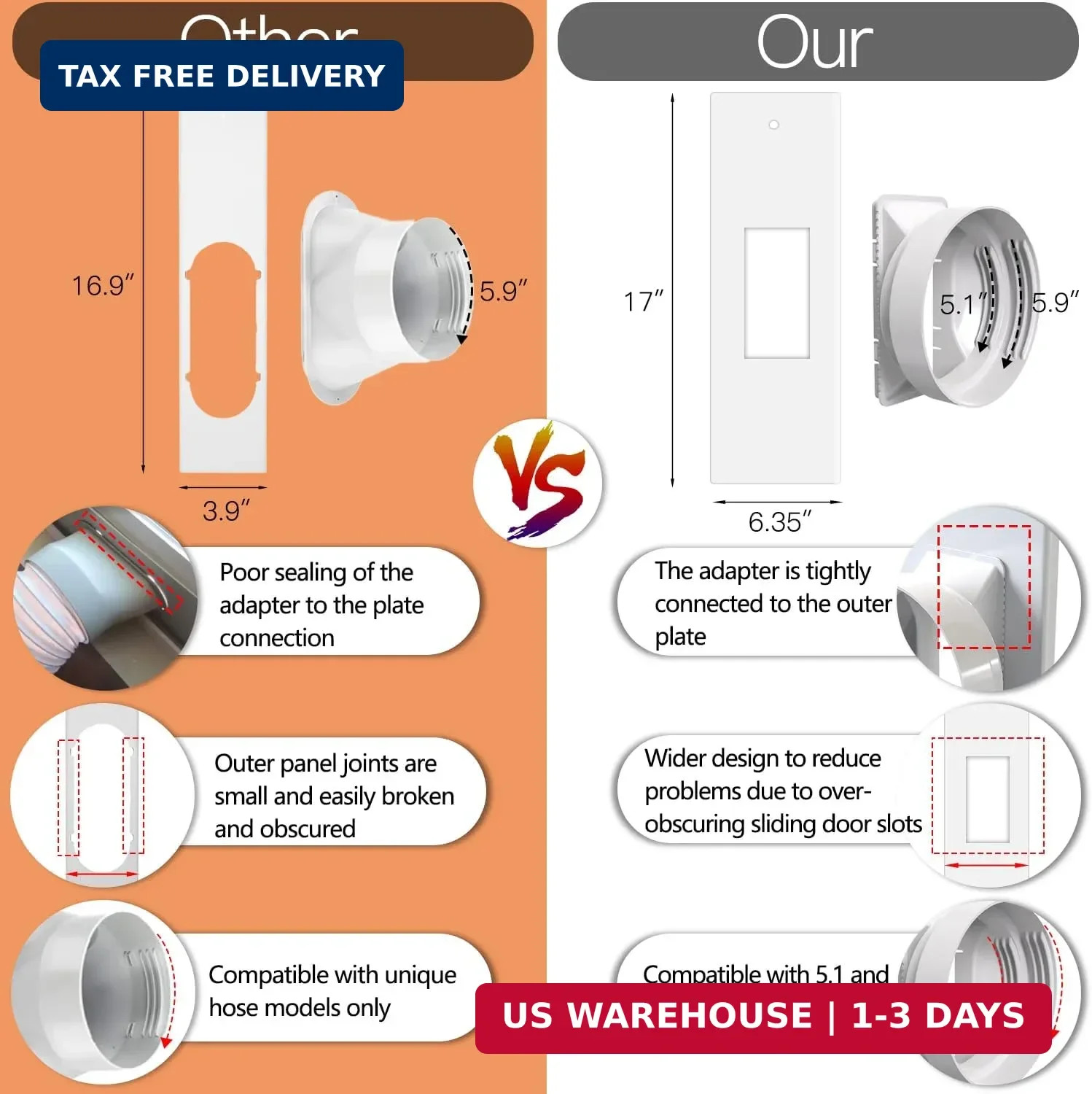 Dual Hose Portable Air Conditioner Window Vent Kit 26-62″ Adjustable with 2 Univ