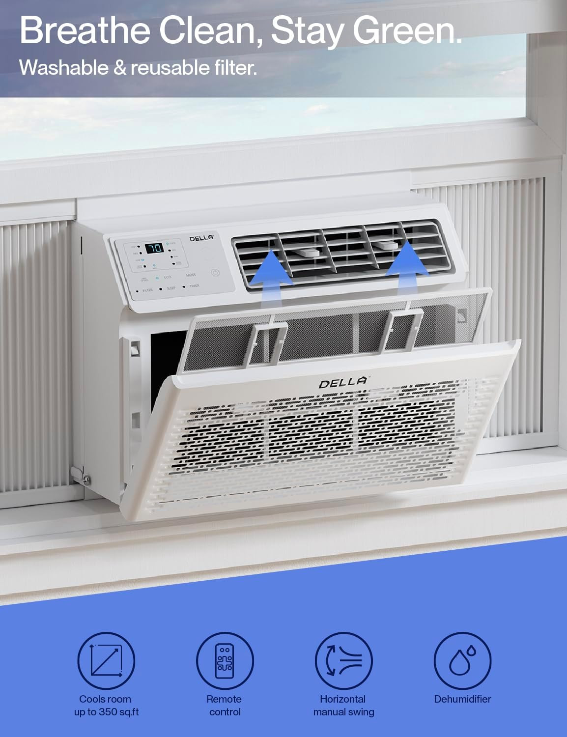 8000 BTU Energy Saving Window Air Conditioner, Work with Alexa, Cools up to 350