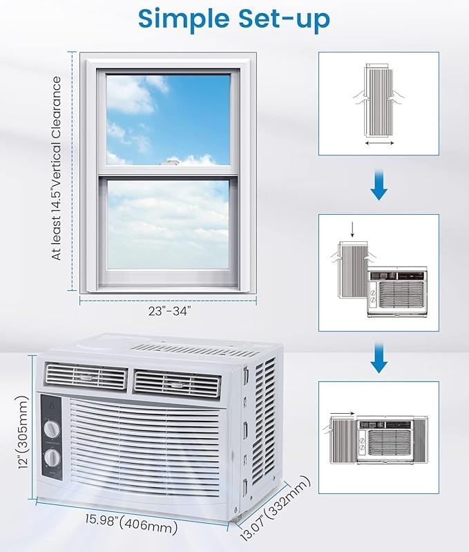 5000 BTU Window Air Conditioner AC Cools for Rooms150 Sq Ft with Manual Control