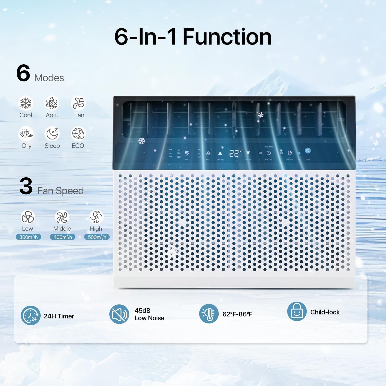 10000BTU /12000BTU U-shaped 6-in-1 Window Air Conditioner Cools up to 450 sq.ft