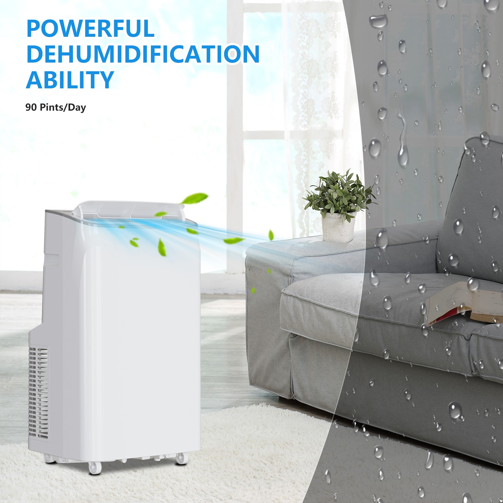14,000 BTU Portable Air Conditioner 3-In-1 AC Unit w/ Dehumidifier & Fan, Remote