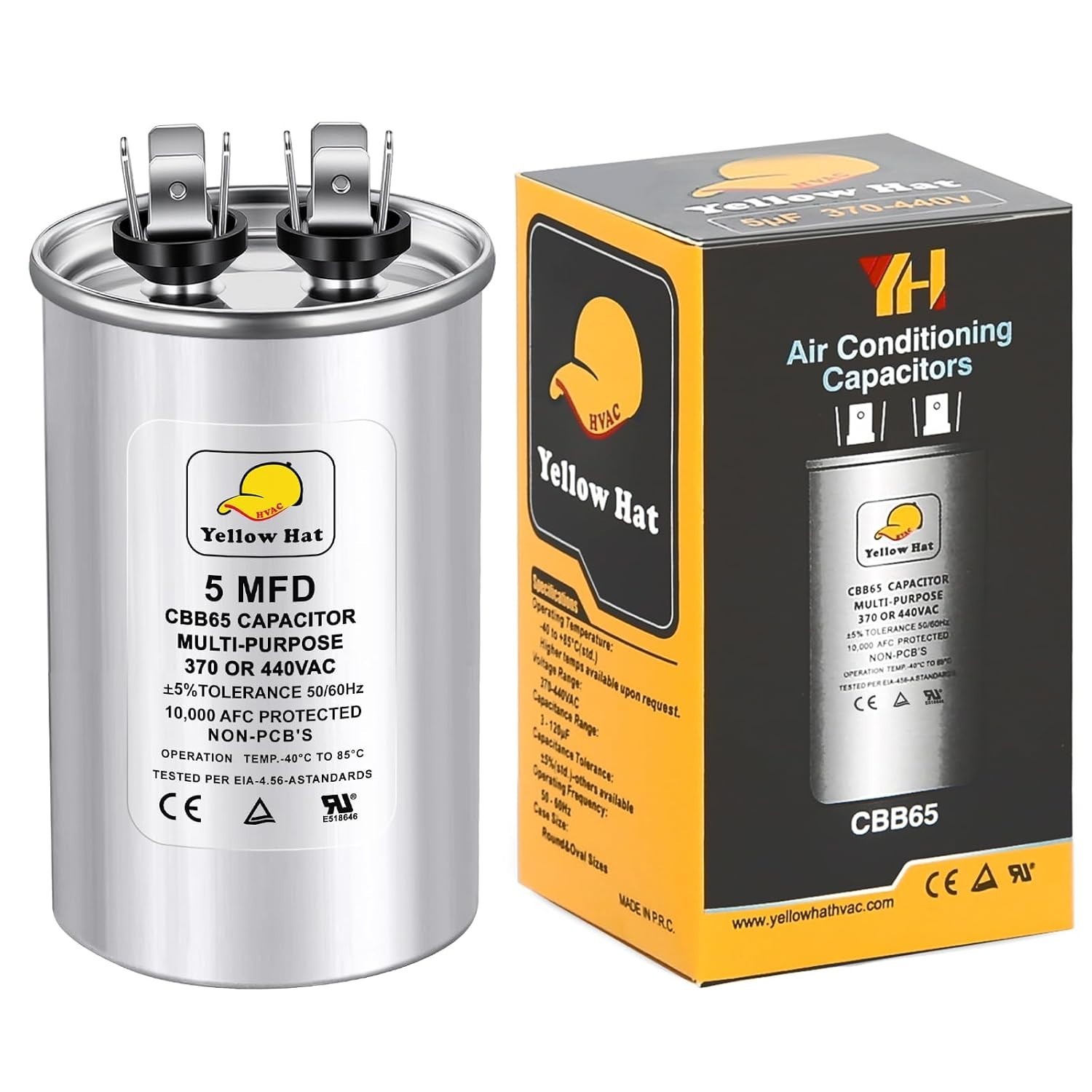 AC Capacitor 5uF MFD 370/440VAC Round Motor Run Fan Start Condenser