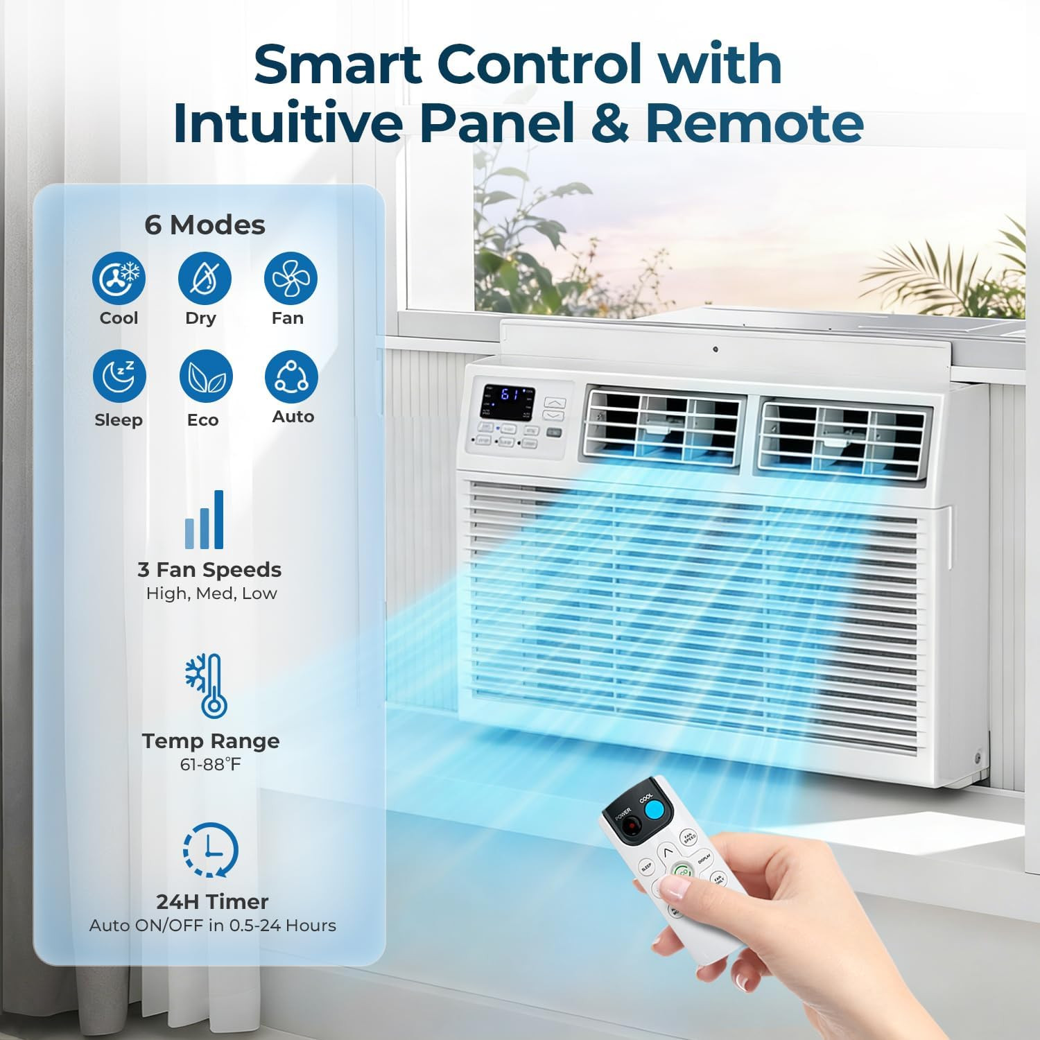 14,000 BTU Window Air Conditioner, 3-In-1 AC Unit with Dehumidifier for Large Ro