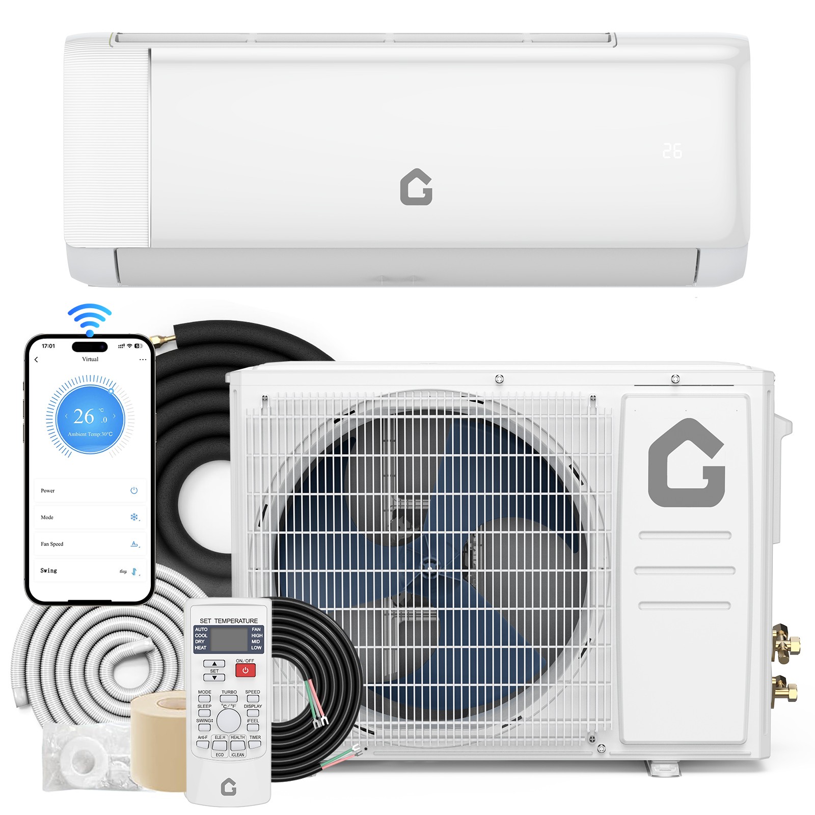 12000 BTU Mini Split Air Conditioner& Heat Pump 21 SEER2 WiFi 5 Modes 230V Quiet