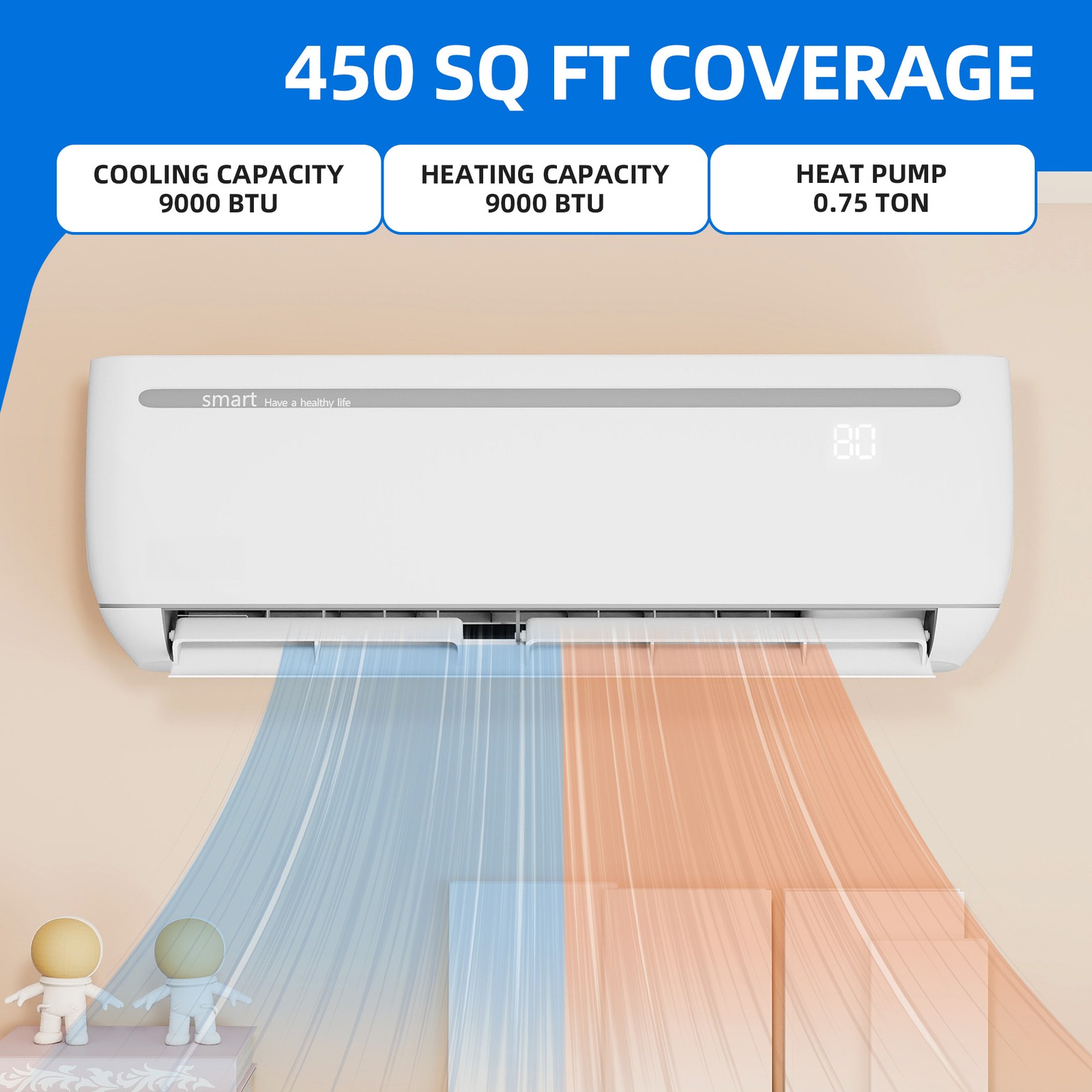 9000 BTU Mini Split AC Perfect for 450 Sq. Ft.Heat 19 SEER2 110V Air Conditioner