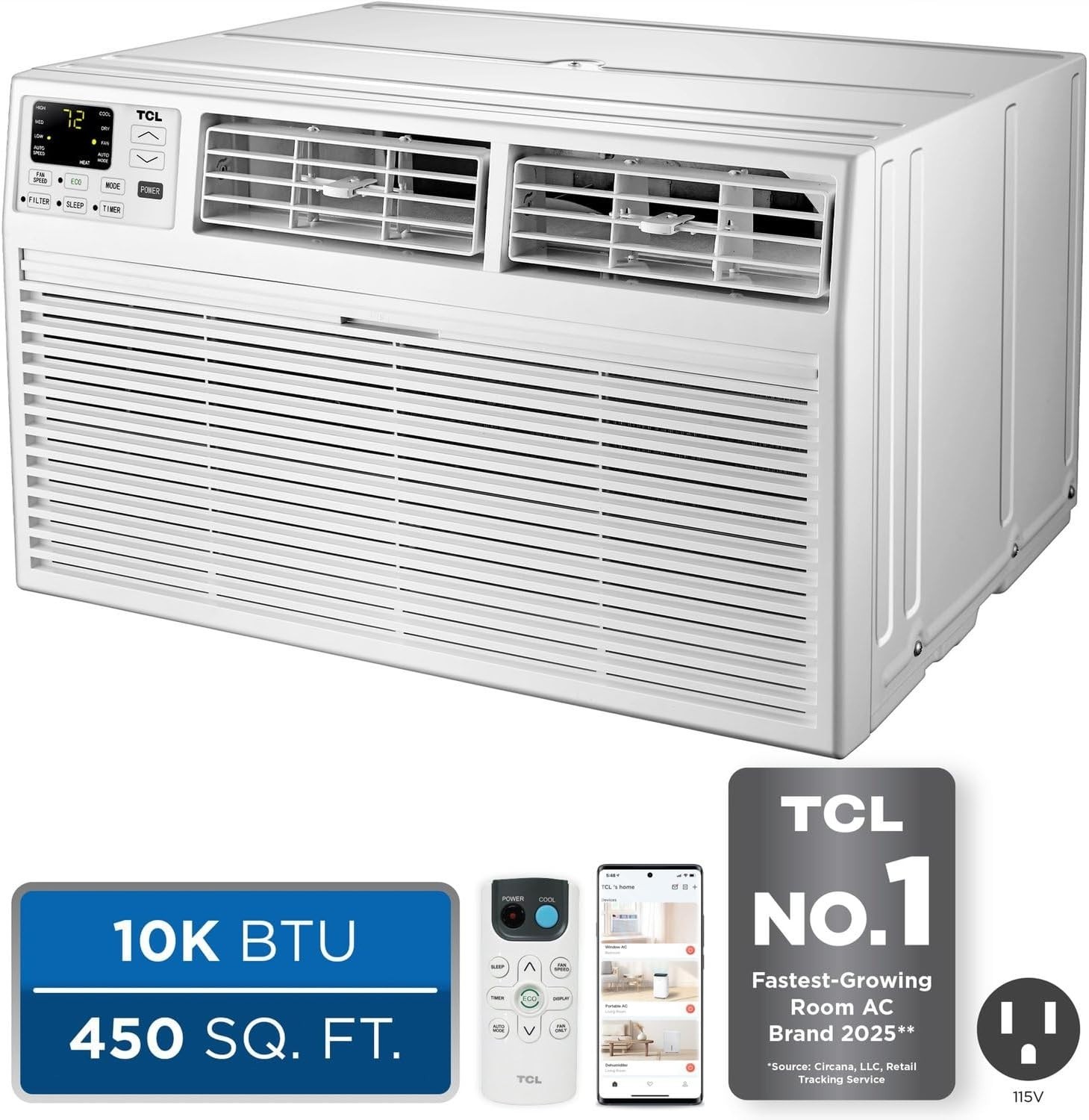 TCL H10T9EX1-A 450 Sq. Ft. 10,000 BTU Smart Through-the-Wall Air Conditioner