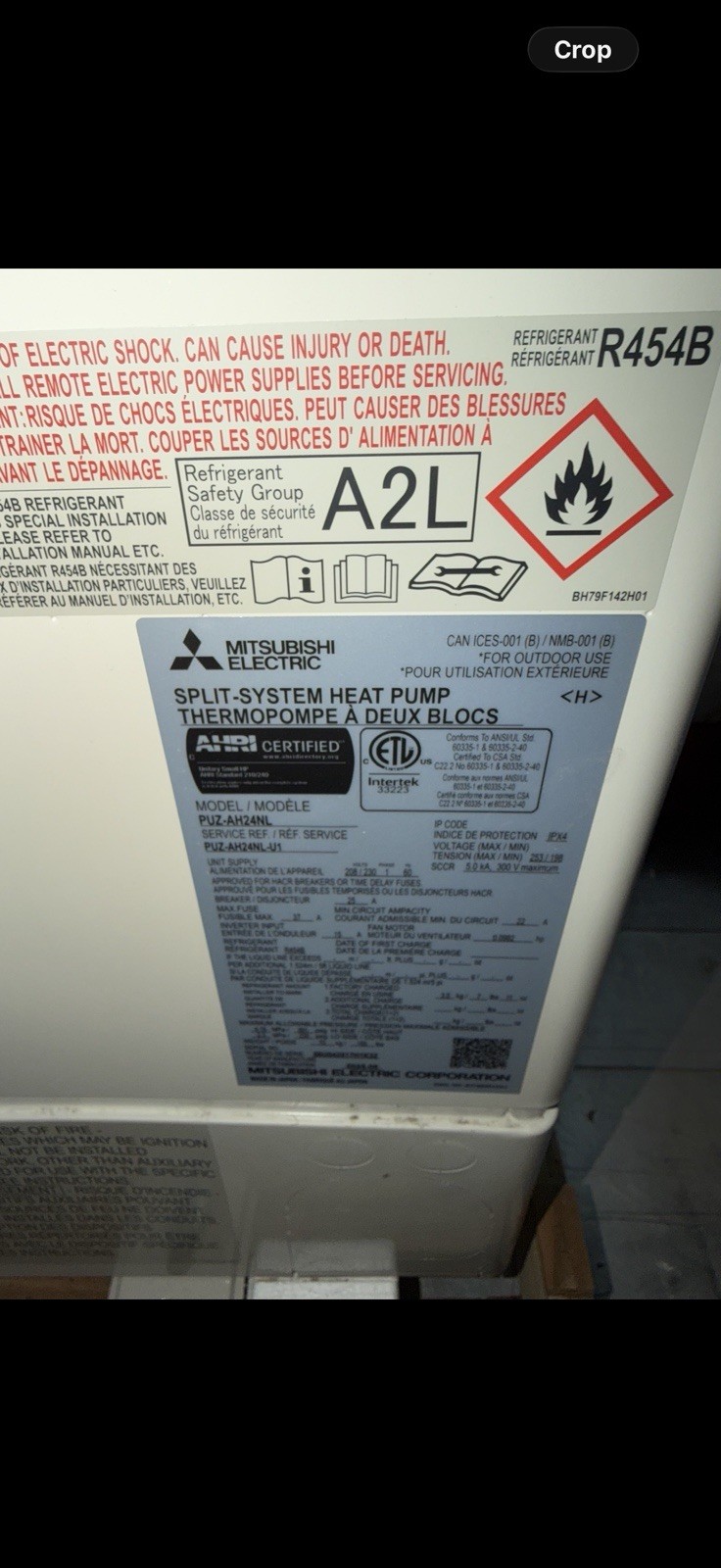 MITSUBISHI-24K Btu PUZ-AH24NL 24000 BTU Heat Pump